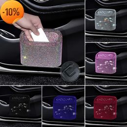 New Car Bling Trash Can Storage Bin with Press-Type Lid Shiny Rhinestones Car Storage Box Bag Hanging Type Car Interior Accessories