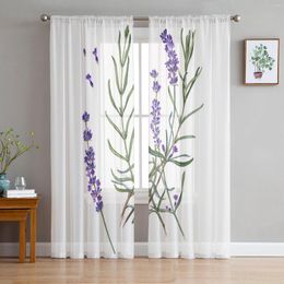 Curtain Purple Lavender Green Leaves Plant Field Window Tulle Curtains For Living Room Bedroom El Luxury Decoration Sheer