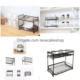 Kitchen Storage Organisation Manufacturers Doublelayer Iron Art Drain Paint Spice Rack Organiser For Countertop Drop Delivery Home Dh0Hp