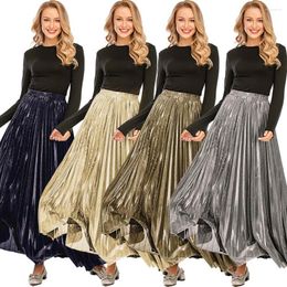 Ethnic Clothing Muslim Women Pleated Long Skirt Elastic High Waist Maxi Skirts Arab A-Line Dress Abaya Kaftan Islamic Bottom Swing Turkish