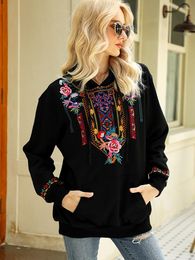 Women's Hoodies Khalee Yose Floral Emboridery Hoodie Pullover Sweatshirt Black Cotton Autumn Loose Harajuku Vintage Streetwear Female 23XXXL