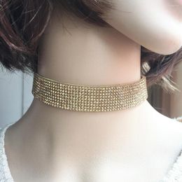 Choker 3PCS Set Rhinestone Necklace Crystal Cool Wild Women Wide Collar Necklaces Neck Chain Lady Jewerly