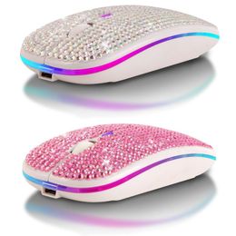 Mice Rhinestone Crystal Wireless Dual Mode 2in1 Bluetooth 5.0 + 2.4Ghz 1600DPI LED Mouse Optical for Notebook PC Laptop Computer