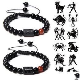 Beaded Strand Handmade 12 Zodiac Sign Constellation Horoscope Beads Braided Bracelet Natural Stone Birthday Gift For Women Men Drop Dhdko