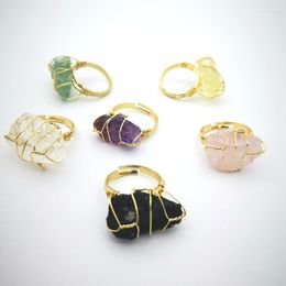 Cluster Rings Classy Resizable Irregular Fluorite Amethysts Black Tourmaline Citrine Rose Quartz Clear Crystal Healing Chakra Golden Ring