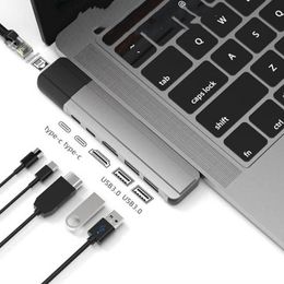 Stations USB Type C Hub with HDMIcompatible Rj45 1000M USBC Dock PD Data Port Hub 3.0 TF SD for Macbook Pro/Air 2020 M1 Hubs