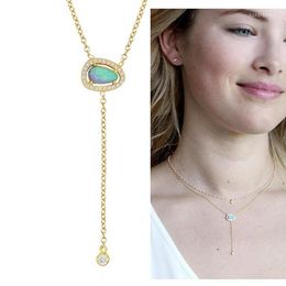Chains 2023 Fashion Micro Pave Cz Fire Opal Stone Charm Link Chain Long Y Lariat Necklace For Sexy Women