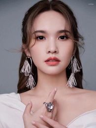 Hoop Earrings European And American Fashion Double-headed Pine Needle Tassel Earring Exaggerated Personality Temperament Ear Accessories