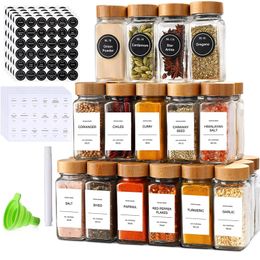 Kitchen Gadgets Spice Jars Herb Spice Tools Organizer 120ML 4 oz Square Glass Spice Jars with Lids Seasoning Storage Bottles