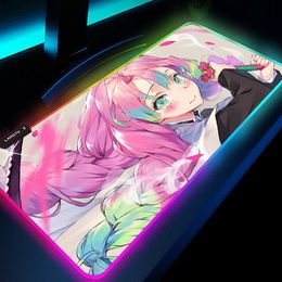 Pads Kanroji Mitsuri Kimetsu No Yaiba Desktop Office Accessories Mouse Pad Rgb Extended Pad Gaming Laptop Gamer Rug Deskpad Gaming Pc