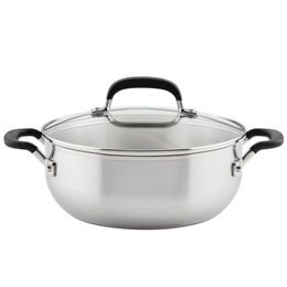 KitchenAid Stainless Steel Induction Casserole with Lid, 4 Quart, Brushed Stainless Steel