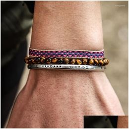 Beaded Strand 3Pcs/ Set 925 Sier Plated Charm Bracelet Natural Tiger Eye Stone Lucky Beads Ethnic Style Friendship Knot Rope Drop De Dhobr