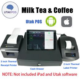 Printers Utak Cloud POS System Inventory Solution Bluetooth Thermal Label Printer And Receipt Printer Cash Drawer Compatible iOS Android