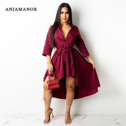 Dresses ANJAMANOR Fashion High Low Button Up Shirt Dress Elegant Business Chic Fall Outfits for Women Black Dress Casual Clothes D48DB31