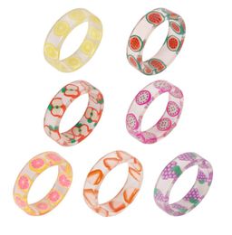 Cluster Rings 10 Styles Resin Fruit Ring Party Favour Summer Decoration Kids Creative Birthday Gift Drop Delivery Jewellery Dh9E3