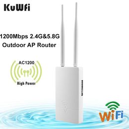 Routers KuWFi 1200Mbps Wireless AP Router High Power Outdoor Mesh Router With High Gain 2*5dBi Wifi Antenna Support 24V POE Power