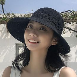 Wide Brim Hats Foldable Women Sun Hat Ladies Summer Floppy Sunscreen Cycling Beach Caps Adjustable Straw For Travel Vacation