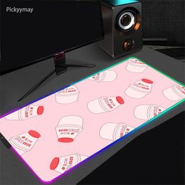 Rests 900x400 Cute Pink Strawberry Milk RGB Large Gaming Mouse Pad LED Lighting Mousepad Gamer Computer Desk Mat Table Carpet For Girl