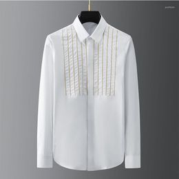 Men's Casual Shirts 2023 Clothing Tide Brand Personality Simple Golden Chain Embroidery Fashion Business Men's Non-iron