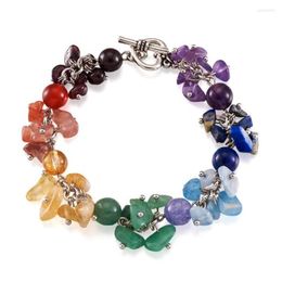 Chain Link Bracelets 5Pcs Irregar Natural Synthetic Stone Chakra Beaded Bracelet Alloy Toggle Clasp Beads For Women Girls Jewelry Dr Dhndl