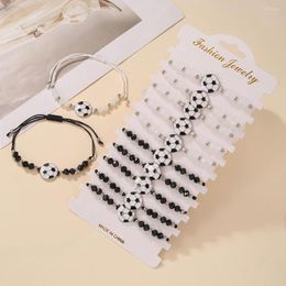 Charm Bracelets 12pcs/set Black And White Rice Bead Football Braided Rope Bracelet For Women Men Handmade Adjustable Fashion Jewellery Party