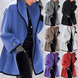 Women's Wool & Blends Retro Cardigan 2023 Winter Coats Single Button Jackets Lapel Trench Ladies Warm Long Overcoat Plus Size Outerwear