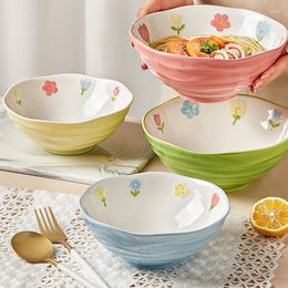 Bowls Homehold Ceramic Bowl Large Floral Porcelain Round Dinnerware Noodles Soup Milk Oats Salad Storage El Kitchen Items