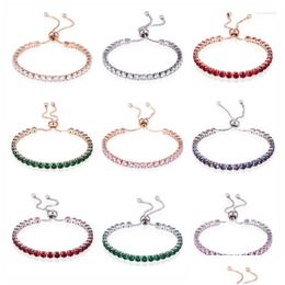 Chain Link Bracelets Hocole 2022 Trendy Crystal For Women Wedding Fashion Jewellery Adjustable Charm Rhinestone Warp Bracelet Bangles Dhz5W