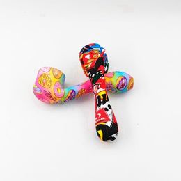 Colorful Silicone Hand Pipes Portable 7Shape Removable Glass Filter Singlehole Nineholes Spoon Bowl Herb Tobacco Cigarette Holder Hookah Waterpipe Bong Smoking