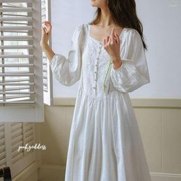 Women's Sleepwear Women Cotton Nightdress Hollow Out Long White Loose Fit Gauze Nightgown Home Dress Lounge Robe Dropshiping