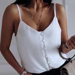 Women's Tanks Buttons Female Sleeveless Crop ShirtCasual Tank Tops LotWomen Fashion Summer Spaghetti Strap Vest
