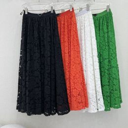 designers womens High waist lace skirt 2023 new spring and summer skirt flower print casual dress A-line skirt size M-2XL R247#