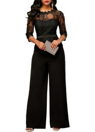 Rompers Womens Jumpsuit Black Elegant Mesh Glitter Party Night 2022 Spring Long Pants One Piece Clothes Overalls