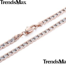Chains Wholesale Trendsmax Customized 4Mm Flat Hammered Cuban Sier Rose Gold Filled Necklace Mens Chain Womens Jewelry Gift Gn65 Dro Dh57Z