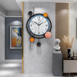 Wall Clocks Orange And White Light Luxury Clock Nordic Home Living Room Decor Timepiece Simple Modern Design Mute Hanging