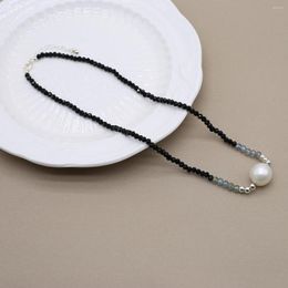 Chains Natural Black Crystal Beads Chain Freshwater Pearl Pendant Charm Jewelry Trend Necklace Gift For Lovers