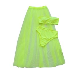 Women's Swimwear Women Sexy Swimsuits Sets Strapless Bandeau Tops Swim Brief Mesh Pleated Maxi Skirt