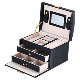 Other Black Color Pu Leather Jewelry Packaging Box With 2 Ders Threelayer Storage Organizer Carrying Cases Women Cosmetic Drop Deliv Dh6Ps