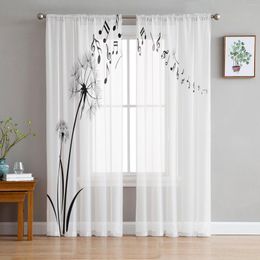 Curtain Black Dandelion Plant Seed White Sheer Curtains For Girl Kids Bedroom Kitchen Window Drapes Home Decoration