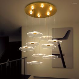 Pendant Lamps Modern Led Chandelier Golden Designer Living Room Dining Staircase Home Lighting Minimalism Lotus Leaf