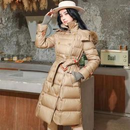 Women's Wool Winter Thickened 90 White Duck Down Over The Knee Plus Long Jacket Female Temperament Coat