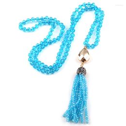 Pendant Necklaces MOODPC Fashion Bohemian Tribal Jewellery Glass Crystal Long Knotted Drop Link Tassel Necklace