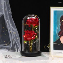 Decorative Flowers Rose In LED Glass Dome Artificial Forever Valentine's Day Special Romantic Gift