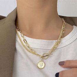 Pendant Necklaces Human Head Coin For Women 2023 Fashion Chain Two Layers Jewellery MX0098