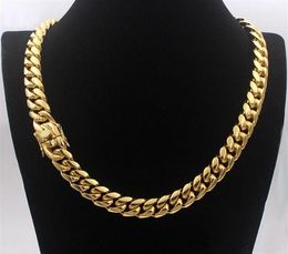 Men Cuban Chain Necklace Stainless Steel Jewelry High Polished Hip Hop Curb Link Double Safety Clasps 18K Stamped 14mm from 18inch2123567