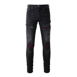Erkekler tasarımcı denim kot pantolon yırtılmış sıska ince fit jean erkek motosiklet bisikletçileri pantolonlar cadde hip hop sıkıntılı yok edilmiş kot jogger pantolon