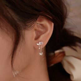 925 Sterling Silver Butterfly Tassel Ear Line Drop Earrings Female Cubic Zirconia Girl Crystal Jewellery for Women Elegant Gifts