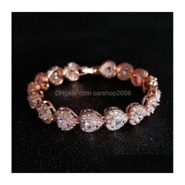 Wedding Bracelets Bracelet 925 Sterling Sier Heart Shape White Topaz Rose Gold Fill Party Promise Women Engagment Bangle For Lover D Dhd2D