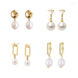 Hoop Earrings ENSHIR Trend Korean Style Silver Color Simple Imitation Pearl Ear Clasp For Women Fine Elegance Jewelry Gifts