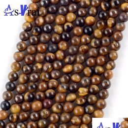 Other Natural Yellow Tiger Eye Stone Round Shape Beads For Jewelry Making M Spacer Loose Diy Handmade Bracelets Jewellery 15 Drop Del Dhejd